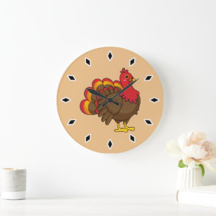 Cute Cartoon Turkey Large Clock