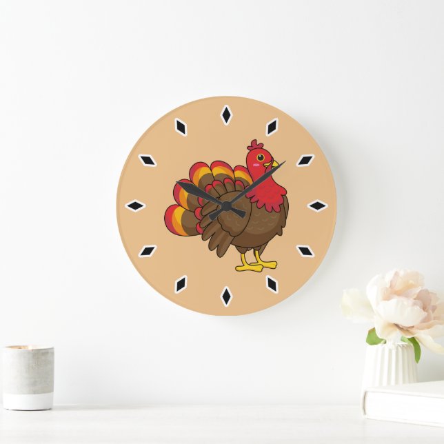 Cute Cartoon Turkey Large Clock (Home)