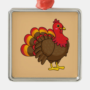 Cute Cartoon Turkey Metal Ornament