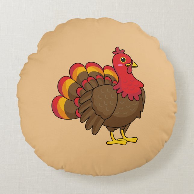 Cute Cartoon Turkey Round Cushion (Front)