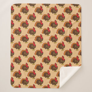 Cute Cartoon Turkey Sherpa Blanket