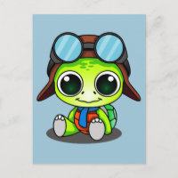Cute Cartoon Turtle in Aviator Hat