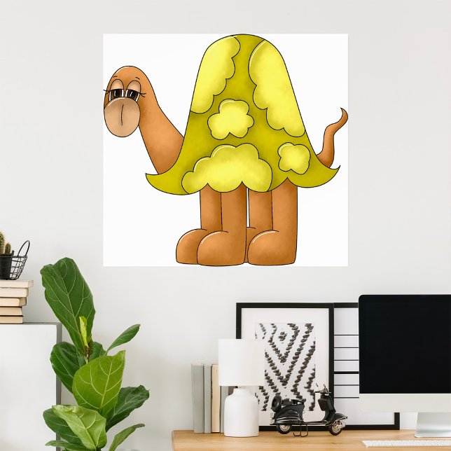 Cute Cartoon Turtle with Puffy Green Shell Poster (Creator Uploaded)