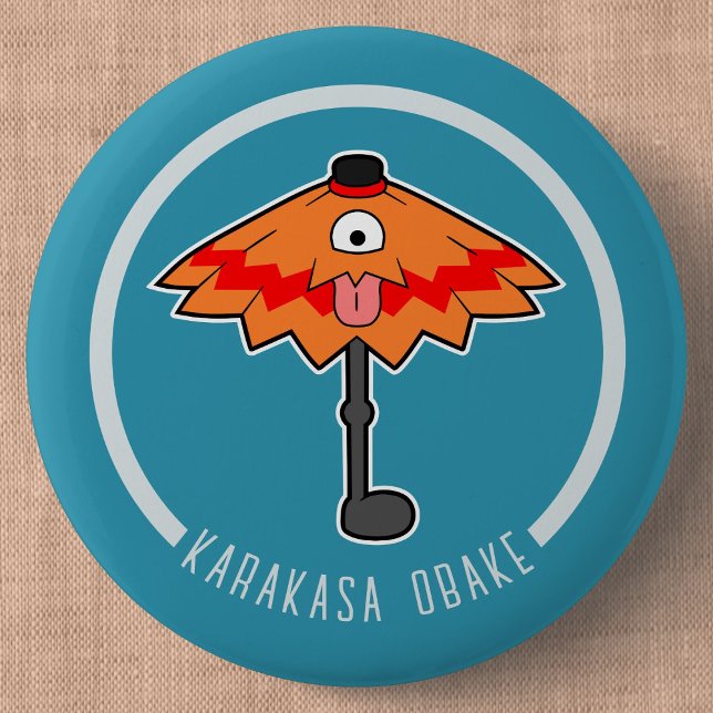 Cute Cartoon Umbrella Ghost | Japanese Yokai 6 Cm Round Badge (Cute Cartoon Umbrella Ghost Yokai Can Badge- Detail View)