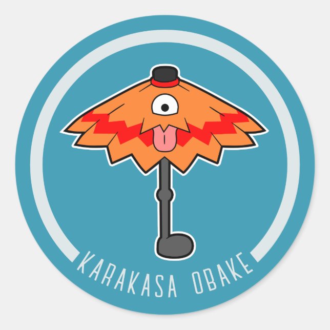 Cute Cartoon Umbrella Ghost | Japanese Yokai Classic Round Sticker (Front)