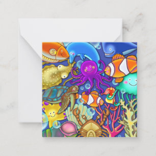 Cute Cartoon Underwater Coral Reef Sea Life World Card