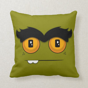 Cute Cartoon Unibrow Monster Face in Olive Green Cushion