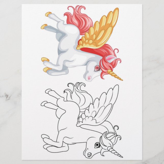 Cute Cartoon unicorn colouring page (Front)