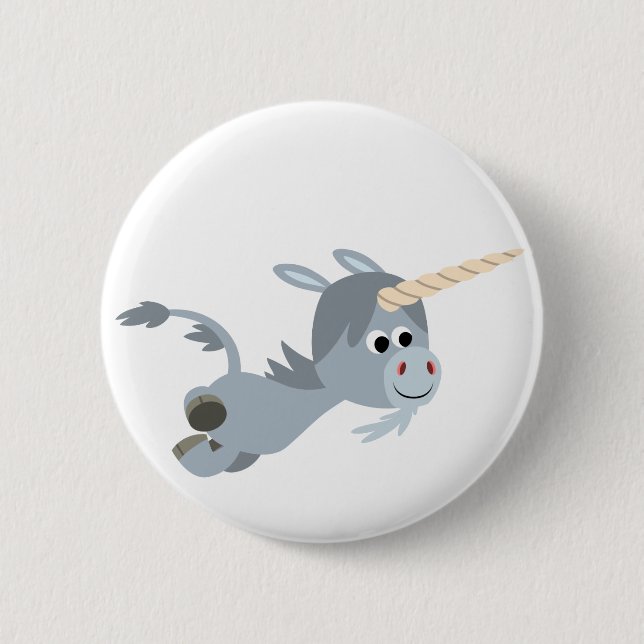 Cute Cartoon Unicorn In A Hurry Button Badge (Front)