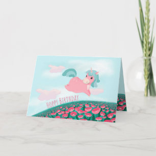 Cute Cartoon Unicorn Pink and Mint Card