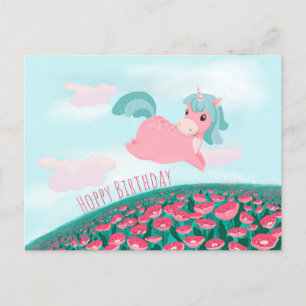 Cute Cartoon Unicorn Pink and Mint Card