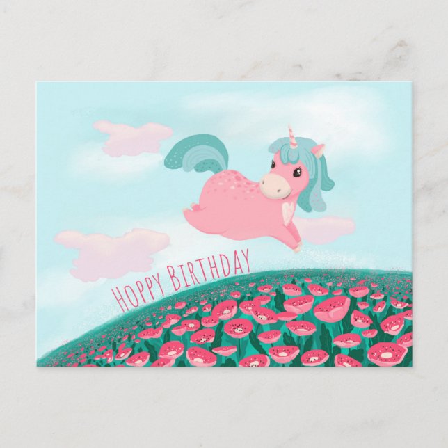 Cute Cartoon Unicorn Pink and Mint Card (Front)