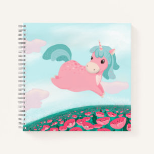 Cute Cartoon Unicorn Pink and Mint Notebook
