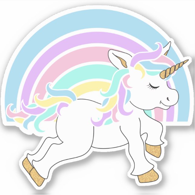 Cute Cartoon Unicorn with Rainbow - Kiss-Cut (Front)