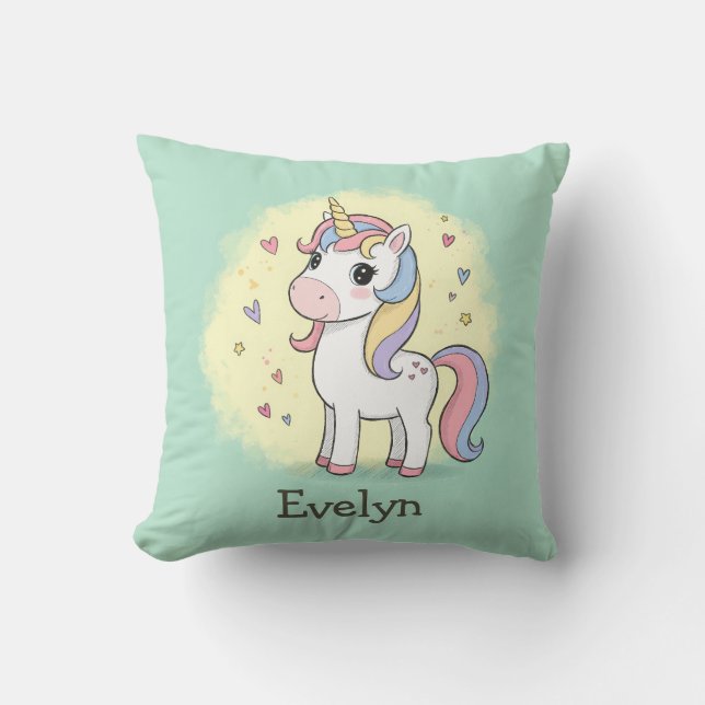 Cute Cartoon Unicorn with Rainbow Mane Cushion (Front)