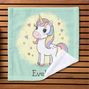 Cute Cartoon Unicorn with Rainbow Mane Wash Cloth