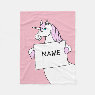 Cute Cartoon Unicorn with Sign Fleece Blanket