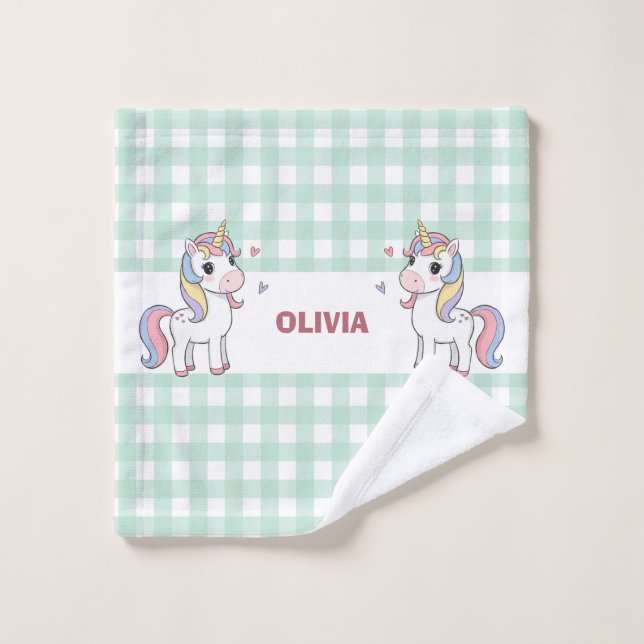 Cute Cartoon Unicorns Gingham Wash Cloth (Wash Cloth)