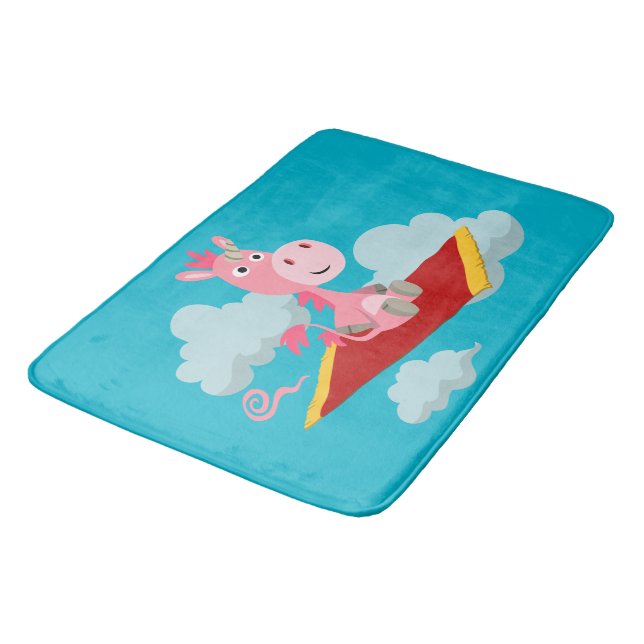 Cute Cartoon Unicorn's Magic Carpet Ride Bath Mat (Angled)