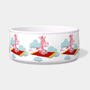 Cute Cartoon Unicorn's Magic Carpet Ride Pet Bowl