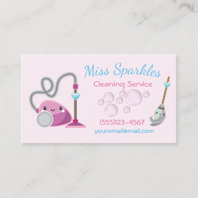 Cute Cartoon Vacuum House Cleaning Services Business Card (Front)
