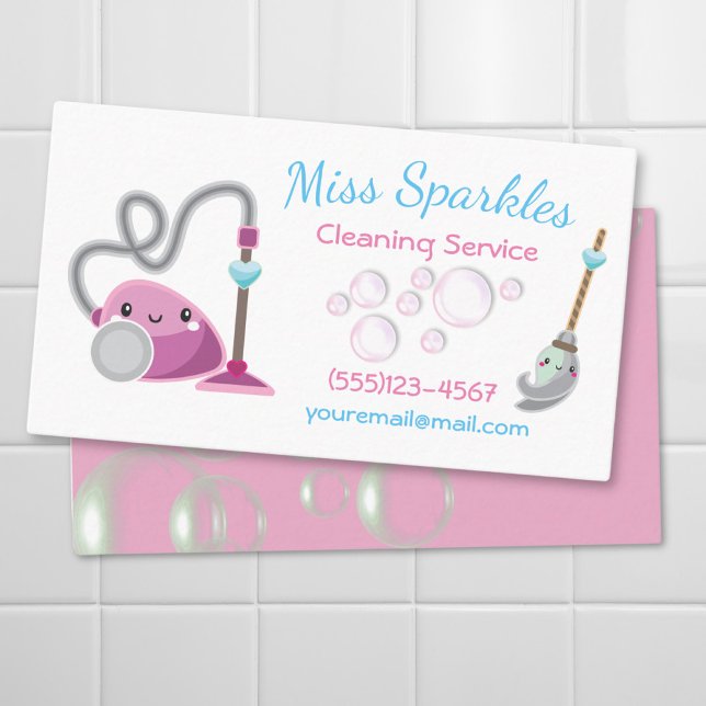 Cute Cartoon Vacuum House Cleaning Services Business Card (Creator Uploaded)