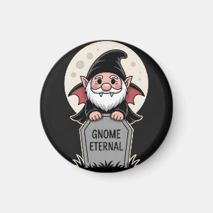 Cute Cartoon Vampire Gnome Standing at a Tombstone Magnet