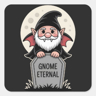 Cute Cartoon Vampire Gnome Standing at a Tombstone Square Sticker