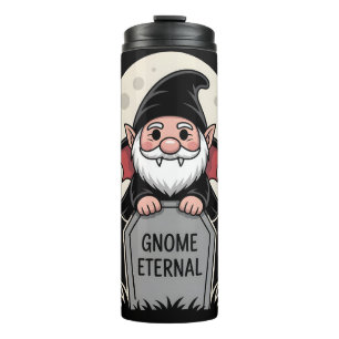 Cute Cartoon Vampire Gnome Standing at a Tombstone Thermal Tumbler