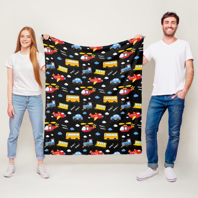 Cute Cartoon Vehicles Pattern  Fleece Blanket (In Situ)
