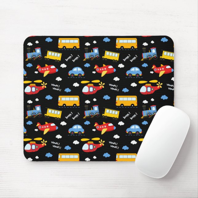 Cute Cartoon Vehicles Pattern  Mouse Pad (With Mouse)