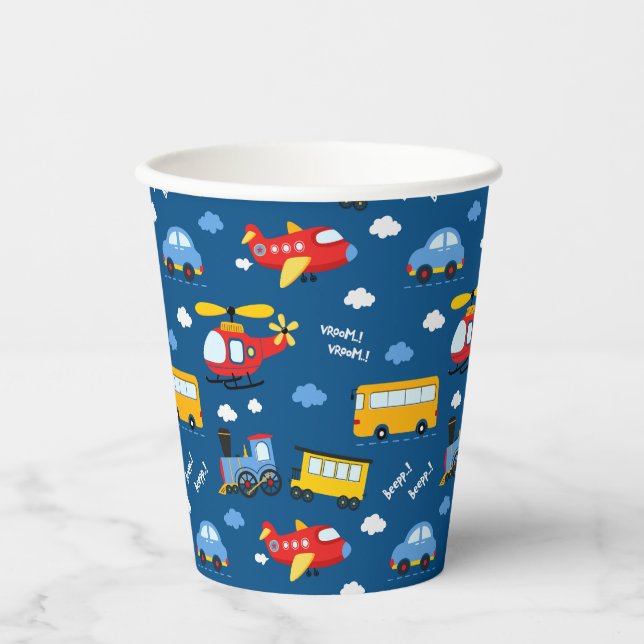 Cute Cartoon Vehicles Pattern  Paper Cups (Front)