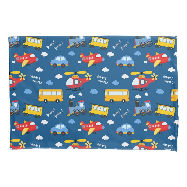Cute Cartoon Vehicles Pattern  Pillowcase (Front)
