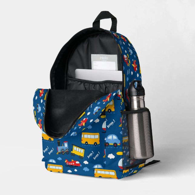 Cute Cartoon Vehicles Pattern  Printed Backpack (Back Corner Right (Open))