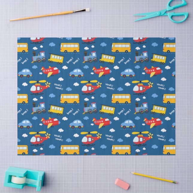 Cute Cartoon Vehicles Pattern  Tissue Paper (Craft)