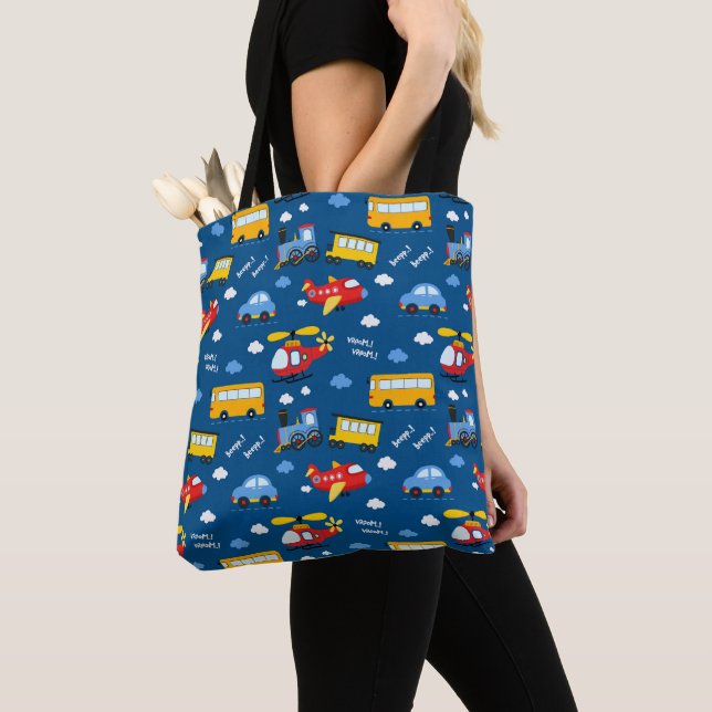 Cute Cartoon Vehicles Pattern  Tote Bag (Close Up)