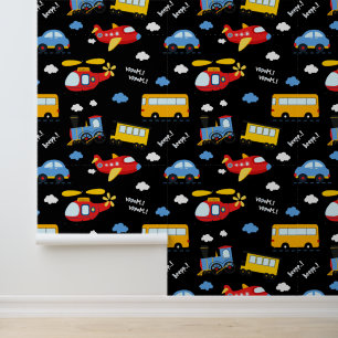 Cute Cartoon Vehicles Pattern Wallpaper