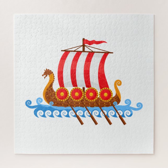 Cute Cartoon Viking Ship with Shields Illustration Jigsaw Puzzle (Vertical)