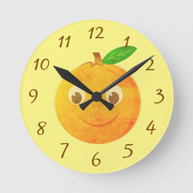 Cute Cartoon Vintage Orange Drawing Round Clock (Front)