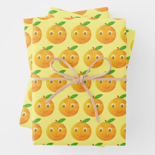 Cute Cartoon Vintage Orange Drawing Wrapping Paper Sheet