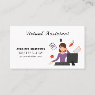 Cute Cartoon Virtual Assistant Secretary Office Business Card