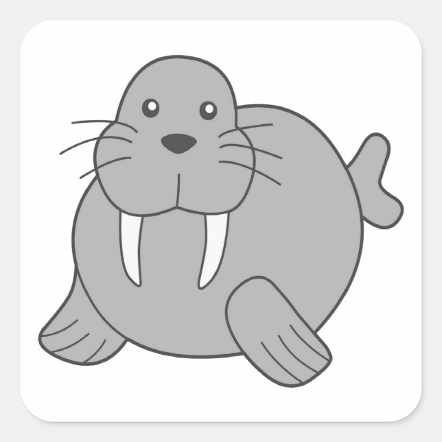 Cute Cartoon Walrus Square Sticker (Front)