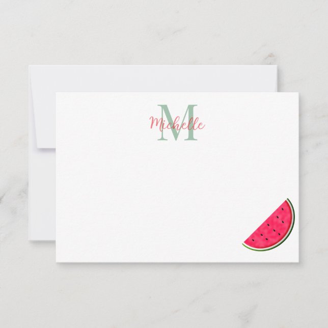 Cute Cartoon Watermelon Custom Monogram Card (Front)