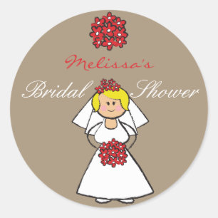 Cute Cartoon Wedding Bride Daisies Bridal Shower Classic Round Sticker