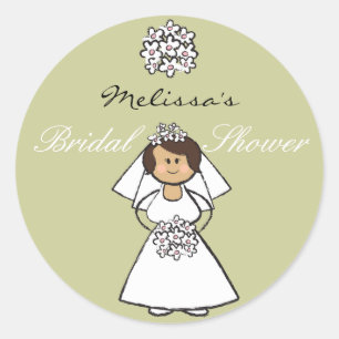 Cute Cartoon Wedding Bride Daisies Bridal Shower Classic Round Sticker