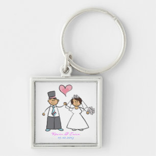 Cute Cartoon Wedding Couple Bride Groom Love Heart Key Ring