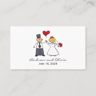Cute Cartoon Wedding Couple Bride Groom Love Heart Place Card