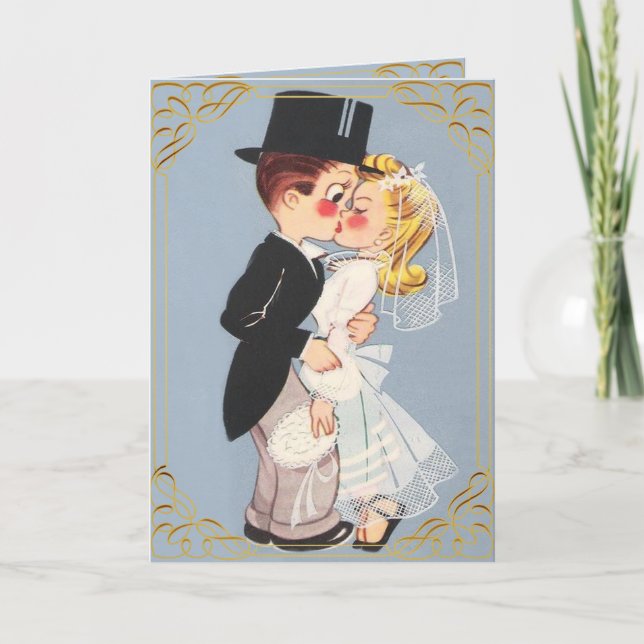 Cute cartoon wedding couple invitation and rsvp (Front)