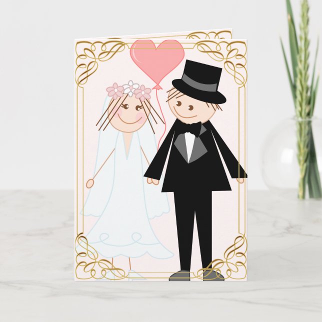 Cute cartoon wedding couple invitation and rsvp (Front)