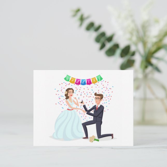 Cute Cartoon Wedding Proposal Anniversary Greeting Postcard (Standing Front)